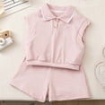 thumbnail image 1 of Kids Girls Kids 2 Piece Outfit Set Sleeveless Golf Shirt Shirt Matching Shorts Tennis Preppy Summer Clothes Pink 2T-8 Years,Size 5-6 T, 1 of 6