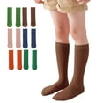 thumbnail image 1 of Kids Girls Knee High Socks Stripes Socks Solid Color Fashion Cotton Socks Toddler Dress Sock Uniform Socks For Kids Girls 1 Pair, 1 of 5
