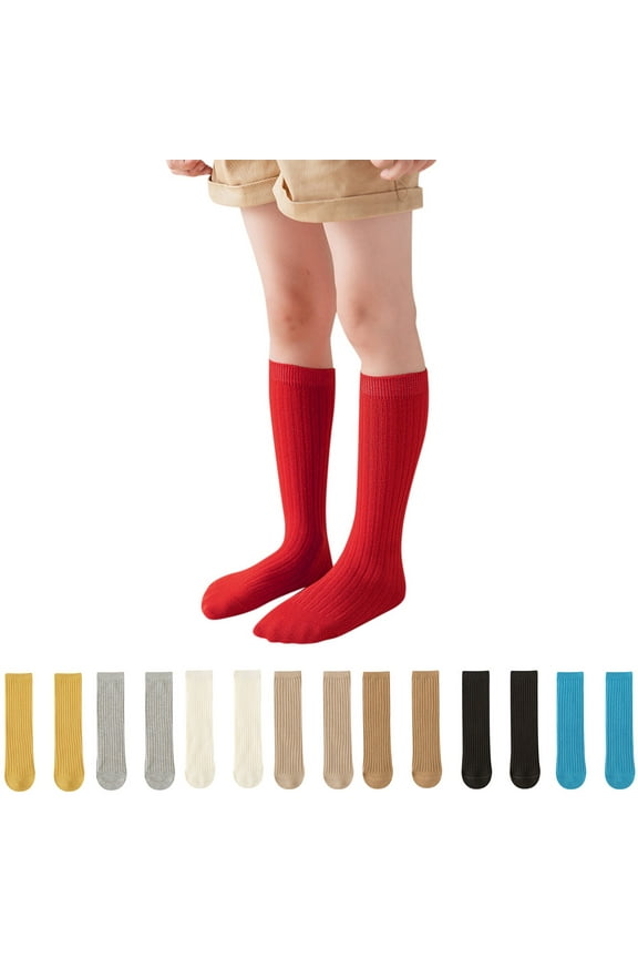 Kids Girls Knee High Socks Stripes Socks Solid Color Toddler Cotton Socks Toddler Dress Sock Uniform Dress Socks For Girls 1 Pair