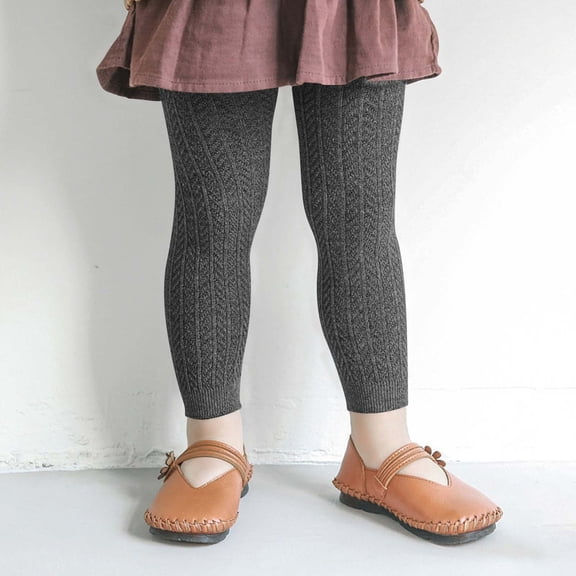 Kids Girls Knit Leggings Fall Winter Warm Tights Soft Cotton Ankle Length Legging Tights Barrel Trousers Kids Dark Gray 1Y