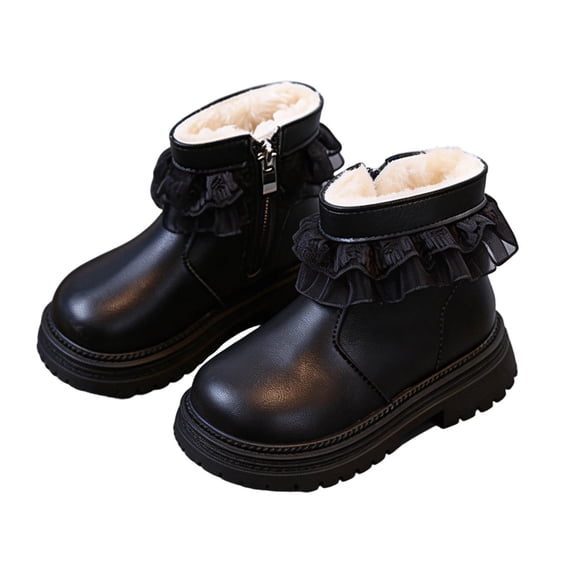 Kids Girls Lace Ruffle Ankle Boots Fleece Lined Side Zipper Platform Short Boots Ages 15 Months-6 Years
