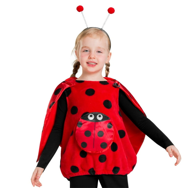 Kids Girls Ladybug Costume Halloween, Red Dot Vest Cape Headband 3 Pieces  Set Ladybird Fancy Dress 3-8 Years