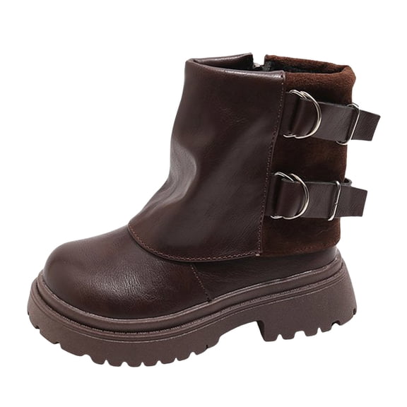 Kids Girls Leather Fold Over Boots Wide Width Round Toe Platform Mid Calf Booties Fashion Casual Toddler Motocycle Boots Brown Size 10 Toddler