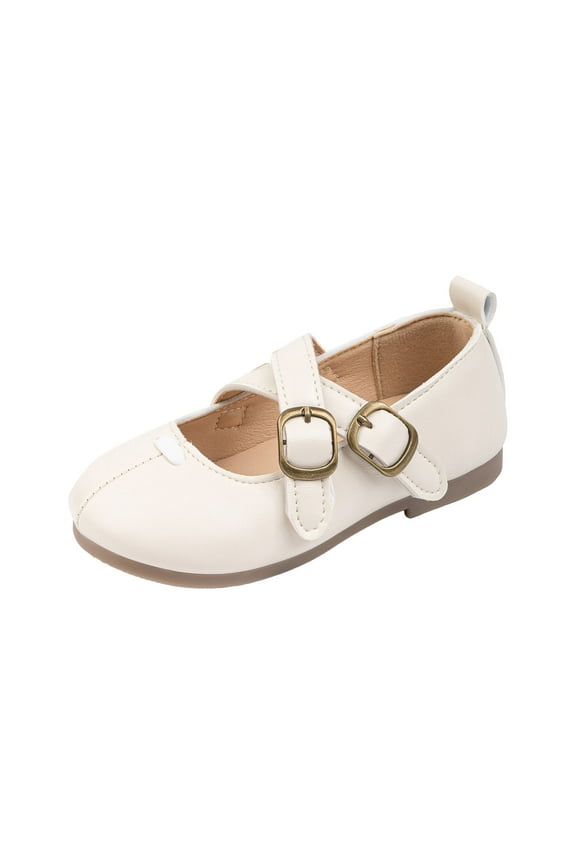 Kids Girls Leather Mary Jane Dress Shoes Lightweight Toddler Slip On Loafers CrossStraps Ballet Flats