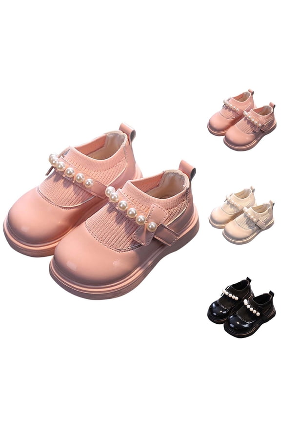 Kids Girls Leather Shoes Beaded Knit British Performance Flats