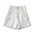 thumbnail image 1 of Kids Girls Leather Shorts High Waisted Straight Leg Y2K Shorts with Pockets Elastic Half Zip Skinny Going out Slim Fit Outfit, 1 of 6