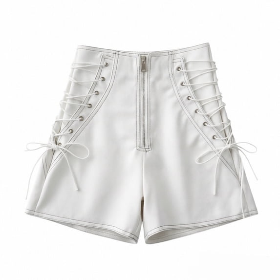 Kids Girls Leather Shorts High Waisted Straight Leg Y2K Shorts with Pockets Elastic Half Zip Skinny Going out Slim Fit Outfit
