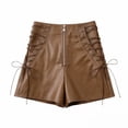 thumbnail image 1 of Kids Girls Leather Shorts High Waisted Straight Leg Y2K Shorts with Pockets Elastic Half Zip Skinny Going out Slim Fit Outfit, 1 of 7