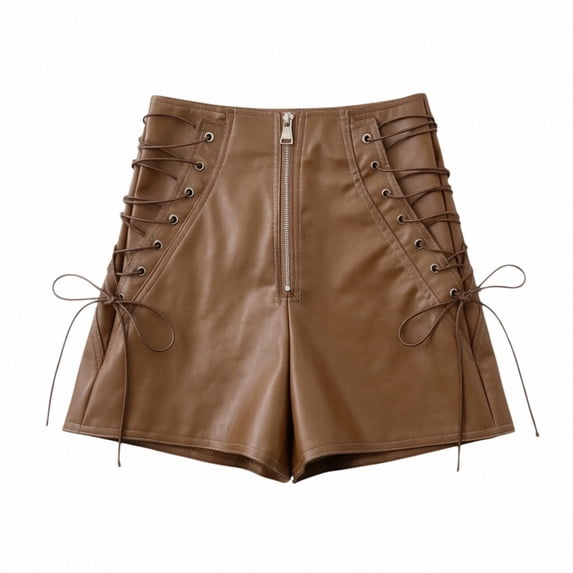 Kids Girls Leather Shorts High Waisted Straight Leg Y2K Shorts with Pockets Elastic Half Zip Skinny Going out Slim Fit Outfit