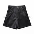 thumbnail image 1 of Kids Girls Leather Shorts High Waisted Straight Leg Y2K Shorts with Pockets Elastic Half Zip Skinny Going out Slim Fit Outfit, 1 of 6