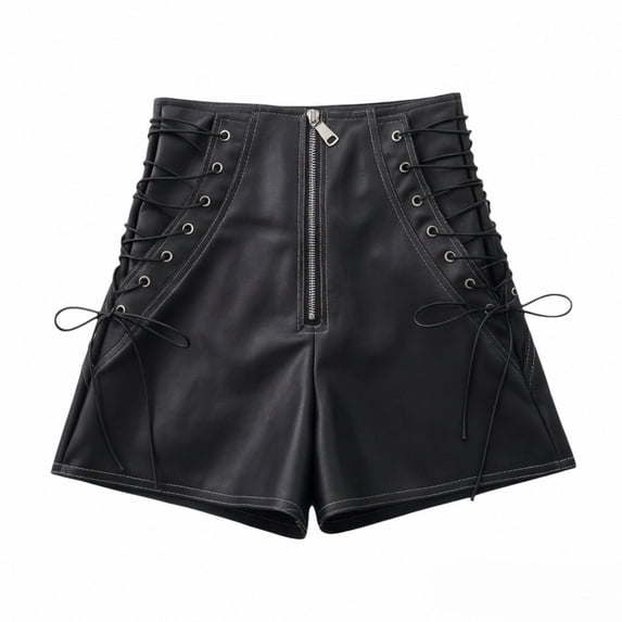 Kids Girls Leather Shorts High Waisted Straight Leg Y2K Shorts with Pockets Elastic Half Zip Skinny Going out Slim Fit Outfit