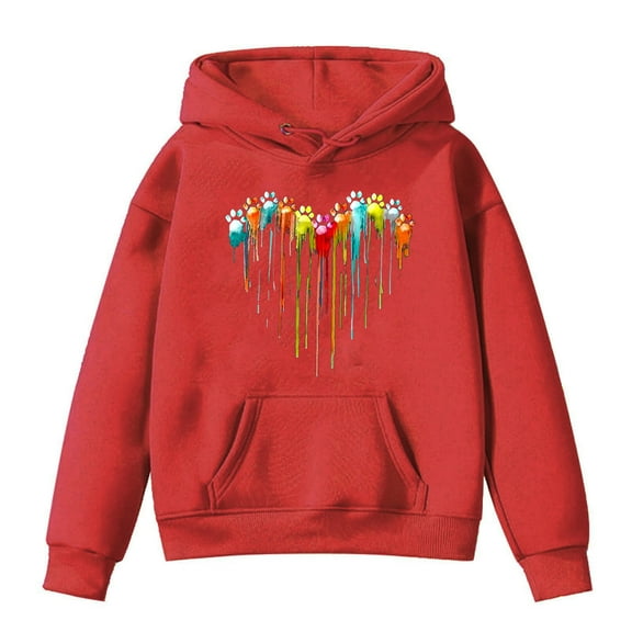 Kids Girls Letter Print Graphic Hoodies Tops Plus Size Long Sleeve Casual Trendy Fall Winter Pullover Baby Clothing for Gift,Red 5,11-12 Years