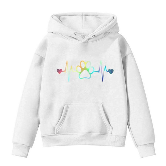 Kids Girls Letter Print Graphic Hoodies Tops Plus Size Long Sleeve Casual Trendy Fall Winter Pullover Baby Clothing for Gift,White 4,5-6 Years