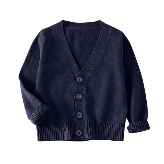 Kids Girls Lightweight Sweater Cardigan Size 8 Long Sleeve Button Down Knit Tops Fall Casual Cute Outerwear School Uniform 7-8 Years, Navy