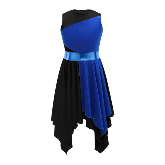 Kids Girls Liturgical Praise Lyrical Dance Dress Asymmetrical Hem Dress