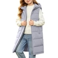 thumbnail image 1 of Kids Girls Long Quilted Puffer Vest Sleeveless Hooded Button Down Padded Coats Jacket Outerwear with Pockets, 1 of 9