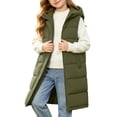 thumbnail image 1 of Kids Girls Long Quilted Puffer Vest Sleeveless Hooded Button Down Padded Coats Jacket Outerwear with Pockets, 1 of 9