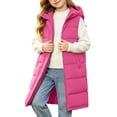 thumbnail image 1 of Kids Girls Long Quilted Puffer Vest Sleeveless Hooded Button Down Padded Coats Jacket Outerwear with Pockets, 1 of 9