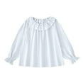 thumbnail image 1 of Kids Girls Long Sleeve Basic T-Shirt for Girls Casual Wear Soft Comfortable Flat Collar for Daily Life Travel Home Holiday 9-12 Months to 4-5 Years Light Blue 12 Months, 1 of 3
