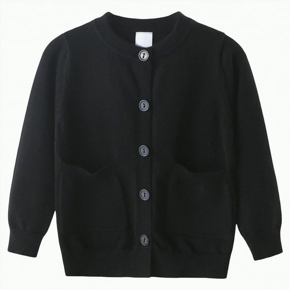 HCNTES Kids Girls Long Sleeve Cardigan Sweater Button Down Pockets Solid Color Shirts Cute Stylish Jacket For Toddler Girls(4-5 Years,G47-Black)