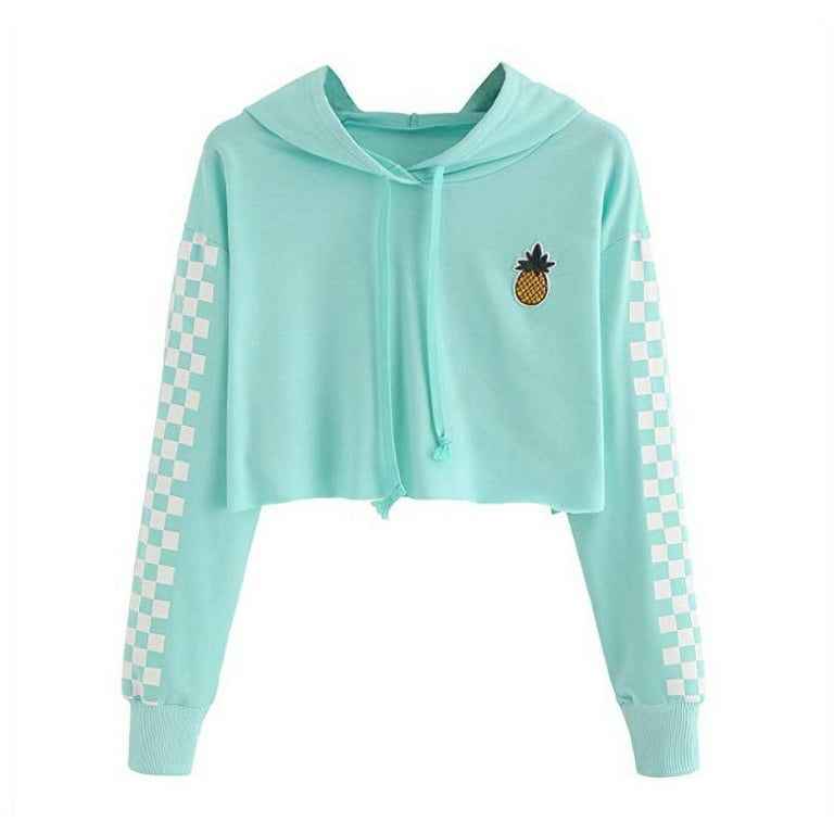 Kids Girls Long Sleeve Crop Top Hoddie Cropped Sweatshirts Green