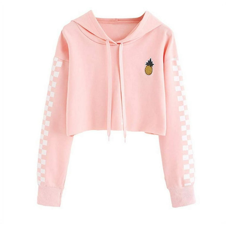 Kids Girls Long Sleeve Crop Top Hoddie Cropped Sweatshirts Pink