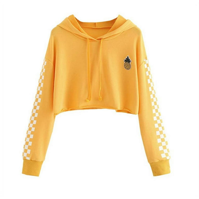 Kids Girls Long Sleeve Crop Top Hoddie Cropped Sweatshirts Yellow Walmart