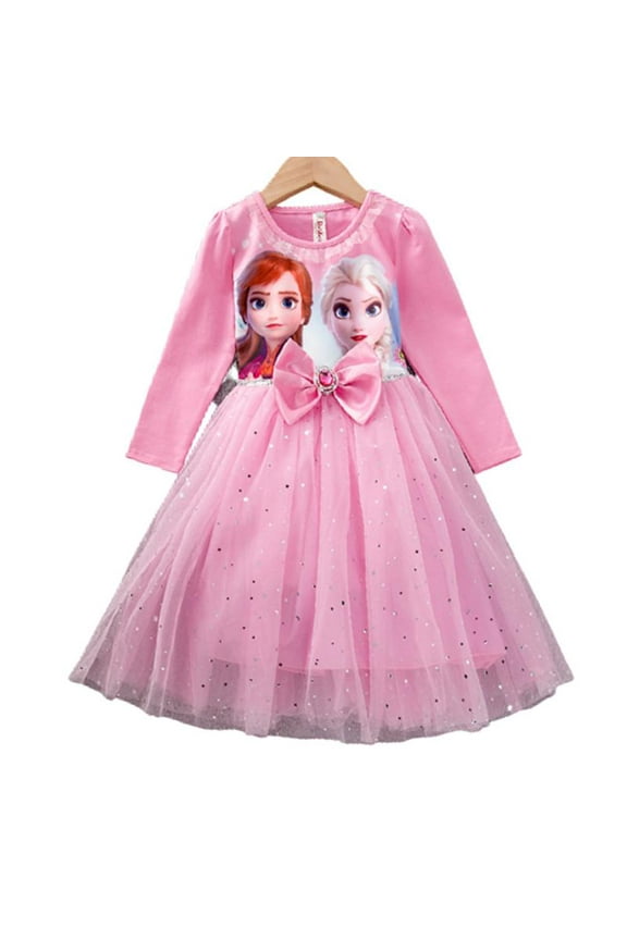 Kids Girls Long Sleeve Dresses Cartoon Frozen Elsa Princess Cosplay Costume Wedding Party Christmas Outfits