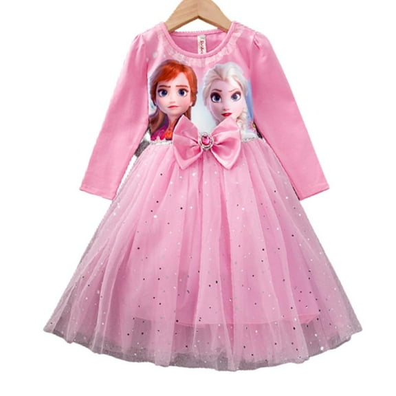 Kids Girls Long Sleeve Dresses Cartoon Frozen Elsa Princess Cosplay Costume Wedding Party Christmas Outfits