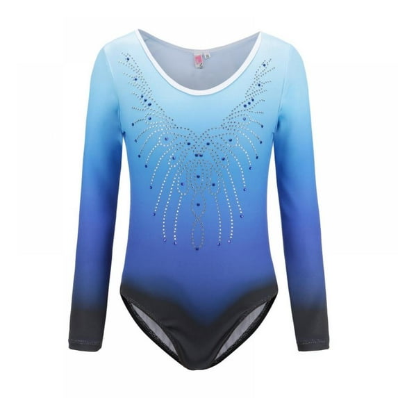 Kids Girls Long Sleeve Gymnastic Leotard Color Gradient Sparkly Ballet Dance One Piece Outfit Practice Outfits, 5-12 Years