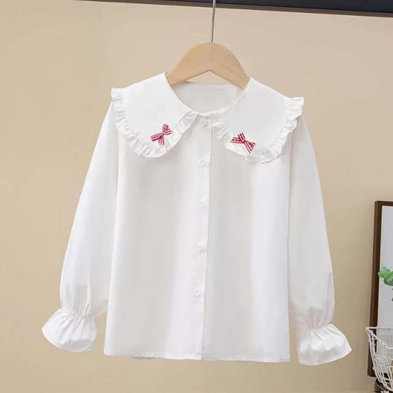 Kids Girls Long Sleeve Party Blouses Elegant Ruffled Button Down Shirts School Tops Watermelon Red 3-4 Years
