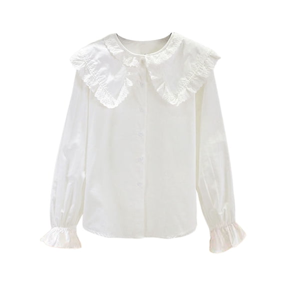 Kids Girls Long Sleeve Party Blouses Kids Elegant Ruffled Button Down Shirts School Tops 3-13Years