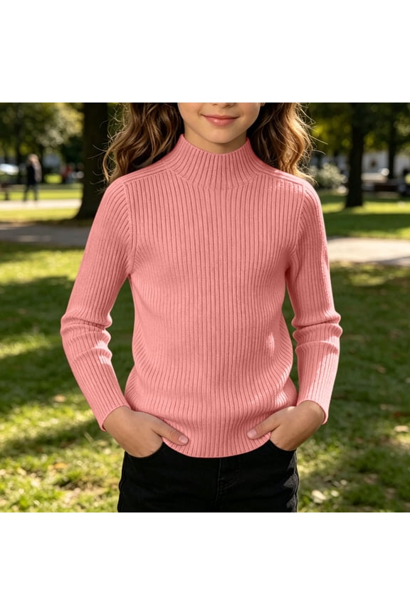 Kids Girls Long Sleeve Ruffle Mock Neck Top Heather Gray Essential Layering Tee,Size 0-3 T