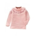 thumbnail image 1 of Kids Girls Long Sleeve Soft Casual Ruffle Neck Solid T-Shirt Tops Clothes, 1 of 4