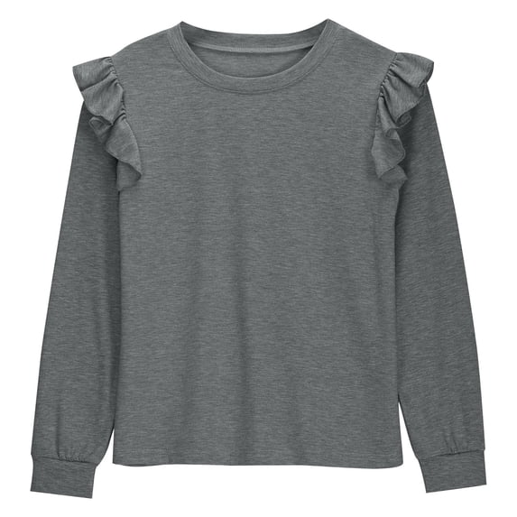 Kids Girls Long Sleeve Solid Shirts Cute Crewnecks for Girls Soft Cotton Pullover Tops Casual Wear for Spring Fall Winter Outfits Gray 4 Years