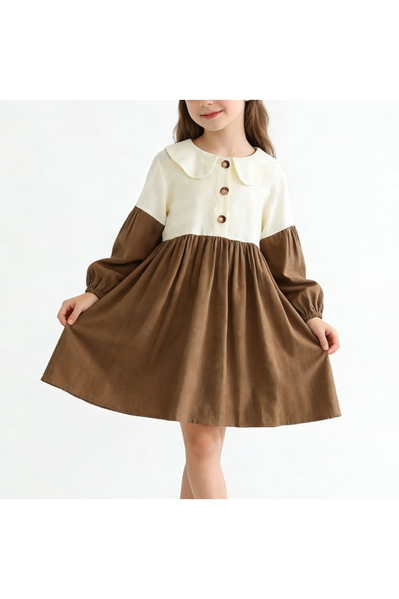 Kids Girls Long Sleeve Velvet Dress Brown Elegant Party Holiday Formal Church Birthday Dress for Kids Little Girl,Size 4-5T