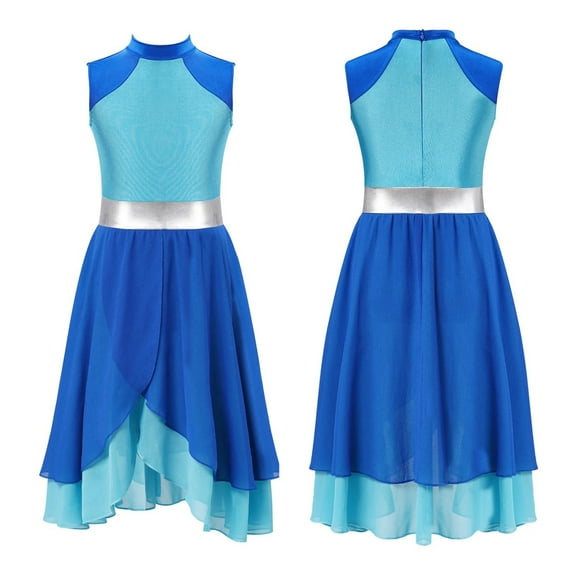 Kids Girls Lyrical Sleeveless Liturgical Celebration Praise Ballet Dance Dress Overlay