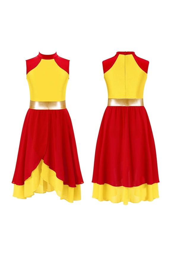 Kids Girls Lyrical Sleeveless Liturgical Celebration Praise Ballet Dance Dress Overlay
