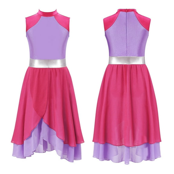 Kids Girls Lyrical Sleeveless Liturgical Celebration Praise Ballet Dance Dress Overlay