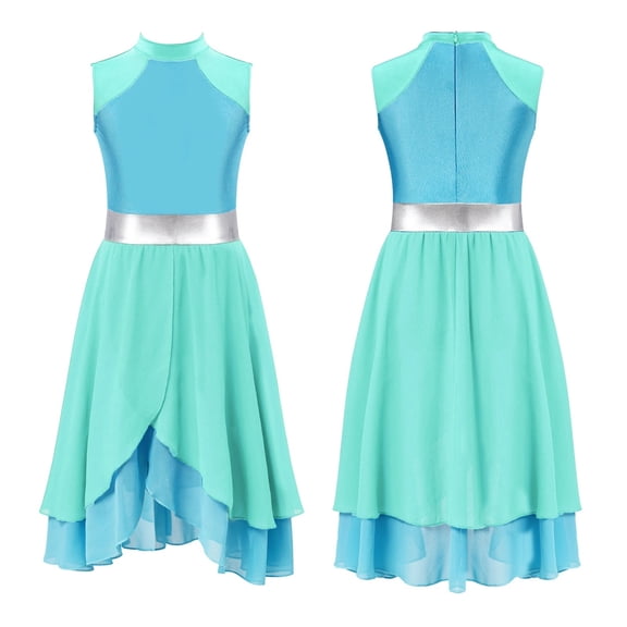 Kids Girls Lyrical Sleeveless Liturgical Celebration Praise Ballet Dance Dress Overlay