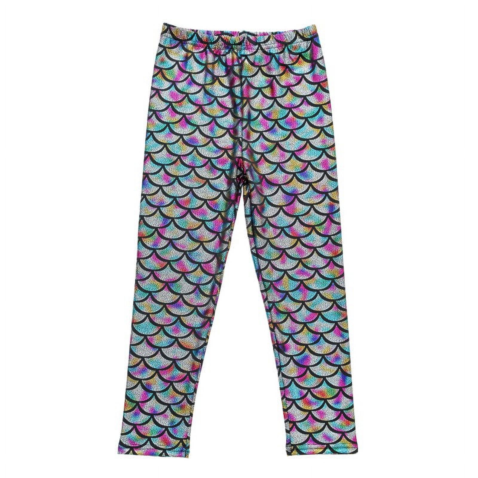 Kids Girls Mermaid Leggings Shiny Metallic Scale Pants For Halloween 