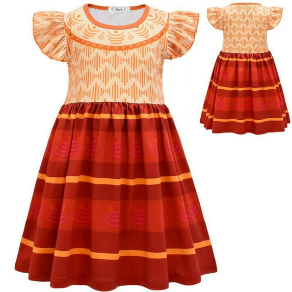 Kids Girls Mirabel Dress Short Sleeve Cosplay Halloween Cosplay Fancy Party Dress Up Outfits 3-9T