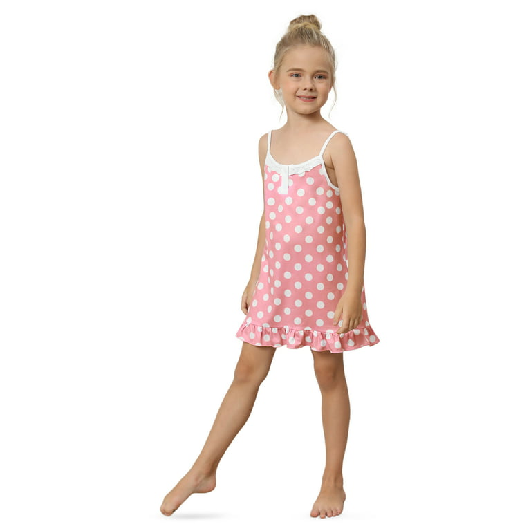 Kids Girls Nightgowns Soft Summer Cami Sleep Dress Spaghetti Strap Night  Dress Polka Dot Nightie 6 -12 Years