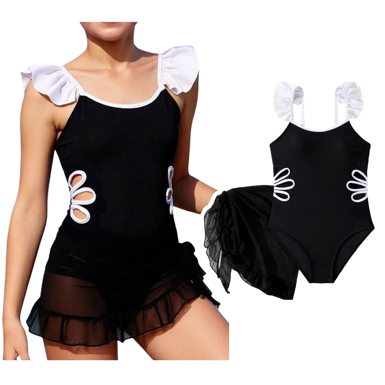 Kids Girls One Piece Swimsuits with Cover up Skirt Quick Dry Beach Summer Swimsuit Girls Kids Girls Bathing Suit Size 9-10 Years
