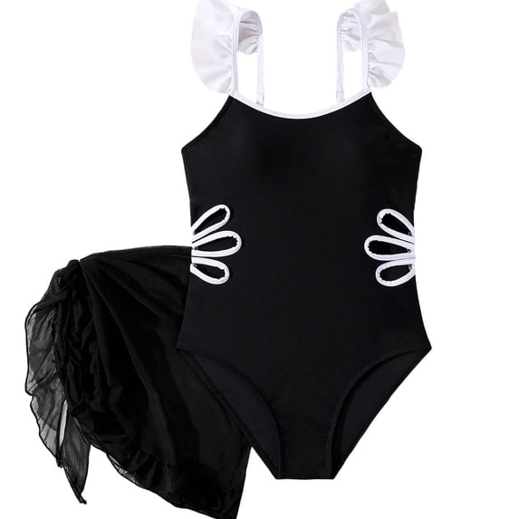 Kids Girls One Piece Swimsuits with Cover up Skirt Quick Dry Summer Beach Swimsuits for Girls Kids 9-10 Years Bathing Suits for Girls