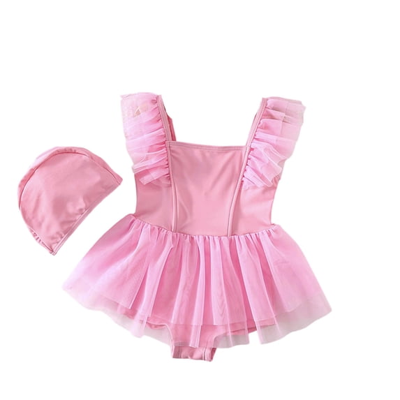 Kids Girls One Piece Swimsuits with Mesh Skirt Quick Dry Summer Beach Swimsuit Girls Kids Girl Bathing Suit 4-5 Years