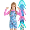 thumbnail image 1 of Kids Girls One Piece Zipper Swimsuit Long Sleeve Swimwear Bathing Suit Rash Guard 4-12 Years, 1 of 11