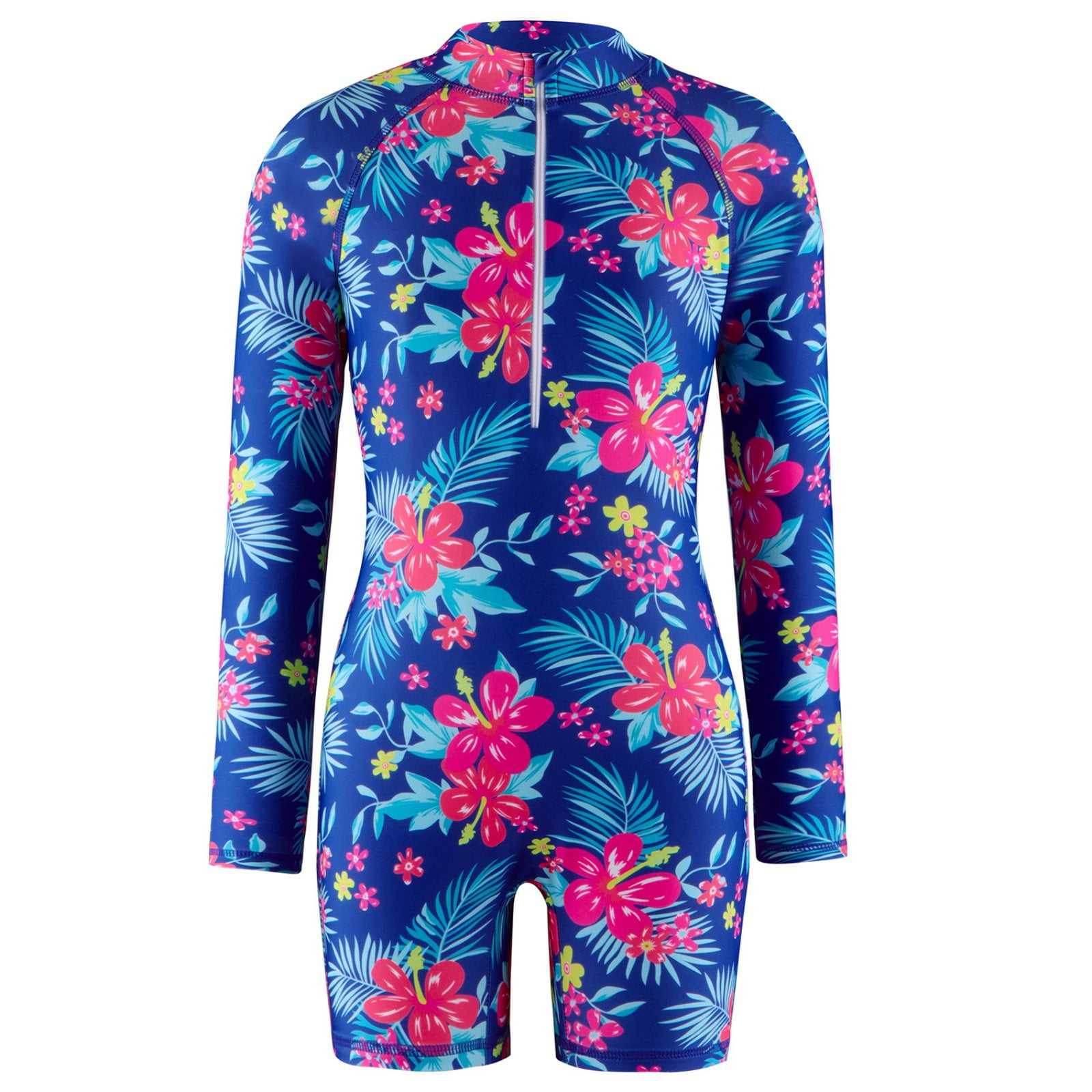 Kids Girls One Piece Zipper Swimsuit Long Sleeve Swimwear Bathing Suit