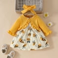 thumbnail image 1 of Kids Girls Outfit Sets 3 Piece Solid Long Sleeve Cardigan with Bee Print Dress Headband Set Size 9-12M, 1 of 8