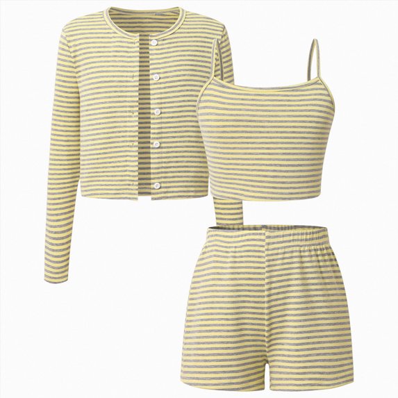 Kids Girls Outfits Little Girls Fall Winter Clothes Girls Long Sleeve Classic Stripe Top Trousers Pants 2PCS Set,7-8 Years,Yellow